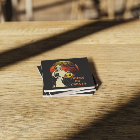 Trick or Treat Halloween Ghost and Black Cats Coaster Set