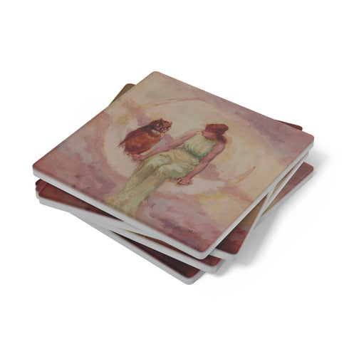 Witches Daughter Taking to Barred Owl Stone Coaster Set