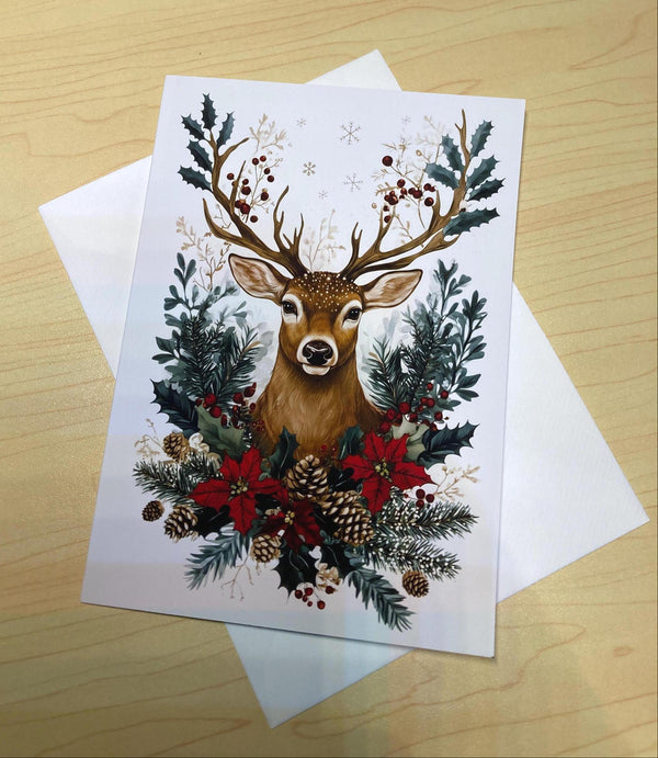 Woodland Christmas Deer Greeting Card | Rustic Forest Holiday