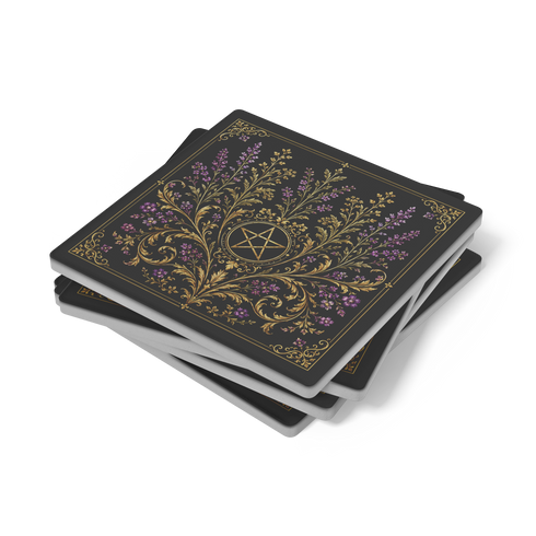 botanical pentagram coasters