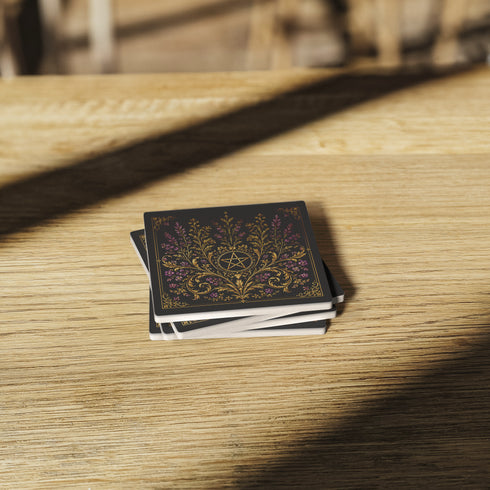 botanical pentagram coasters