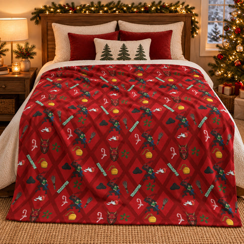 Krampus Christmas Blanket | Gothic Creepmas Velveteen Fleece Throw