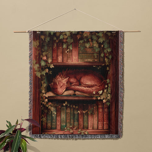 Sleeping Dragon Woven Blanket | Fantasy Cotton Throw