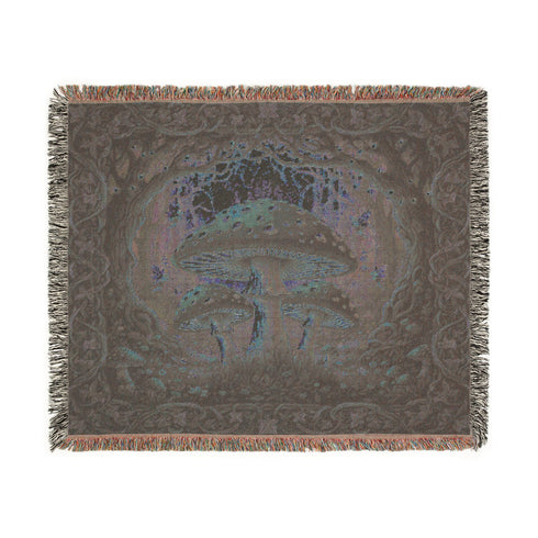 Mushroom Woven Cotton Throw Blanket – Bohemian Cottagecore Nature Tapestry