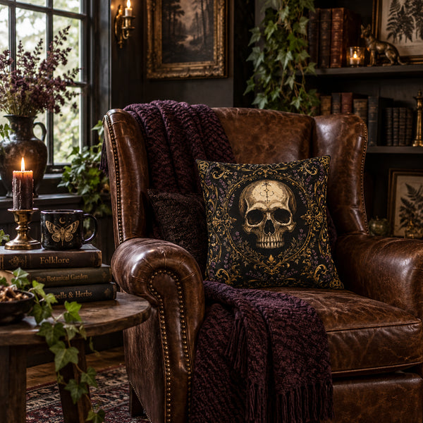 Vintage Gothic Skull Faux Suede Cushion Cover