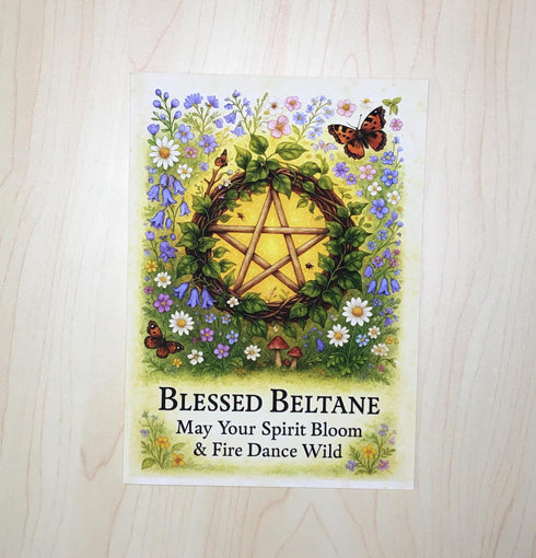 Blessed Beltane Pentacle Greeting Card | Wildflower Pagan May Day