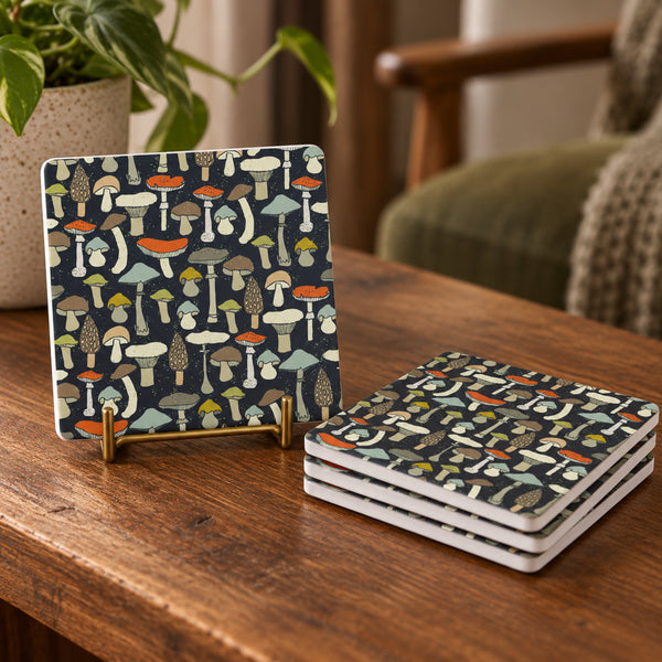 Wild Mushroom Soapstone Coasters | Woodland Cottagecore Set of 4