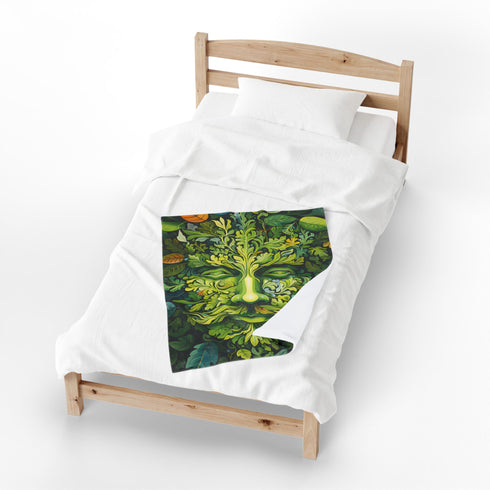 Green Man Velveteen Blanket | Woodland Folklore Forest Throw