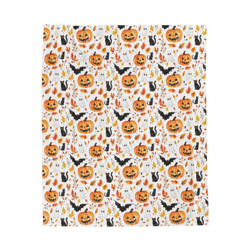 Halloween Velveteen Plush Blanket | Pumpkin, Bat & Ghost Throw