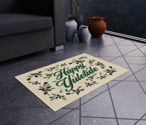 Happy Yuletide Outdoor Rug | Festive Holly Christmas Porch Mat