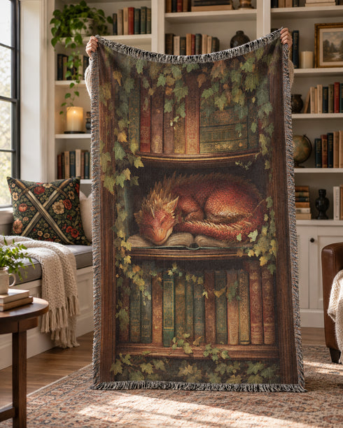 Sleeping Dragon Woven Blanket | Fantasy Cotton Throw