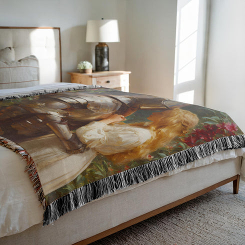 Medieval Knight and Maiden Woven Blanket Tapestry Throw