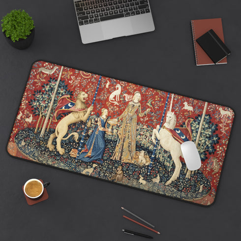 Medieval Lion and Unicorn British Queen Tapestry Desk Mat