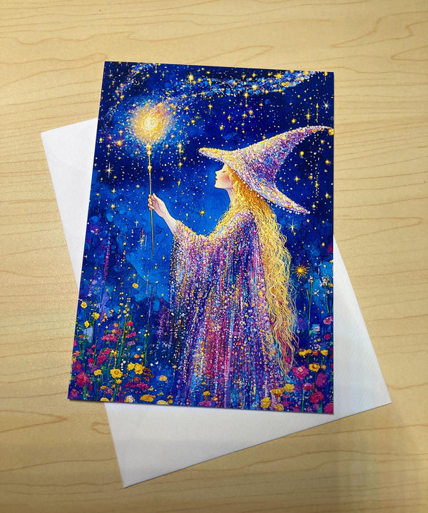 Magical Witch Enchanted Starry Night Greeting Card | Witchy Fantasy
