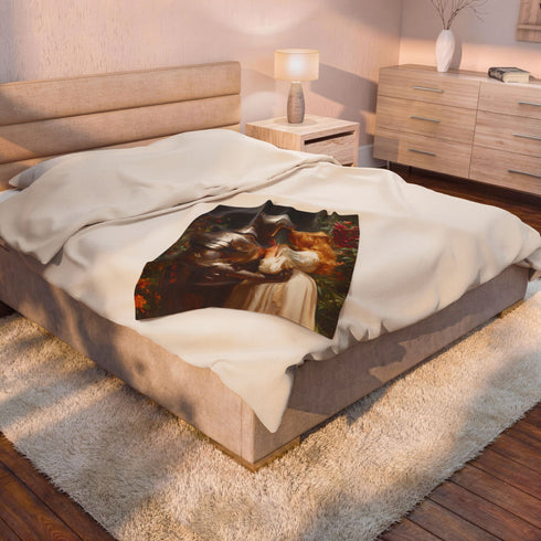 Medieval Knight & Lady Velveteen Blanket | Romantic Castlecore Throw