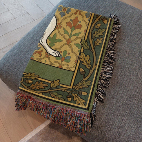 Medieval Hare Woven Blanket | Illuminated Manuscript Rabbit Cotton Throw