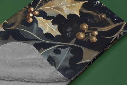 Woodland Christmas Owl Fleece Sherpa Blanket – Gothic Winter Nature Throw