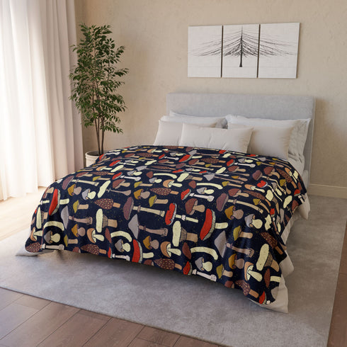 Mushroom Sherpa Fleece Blanket | Colourful Woodland Toadstool Throw