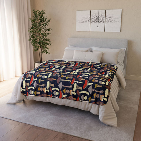 Mushroom Sherpa Fleece Blanket | Colourful Woodland Toadstool Throw