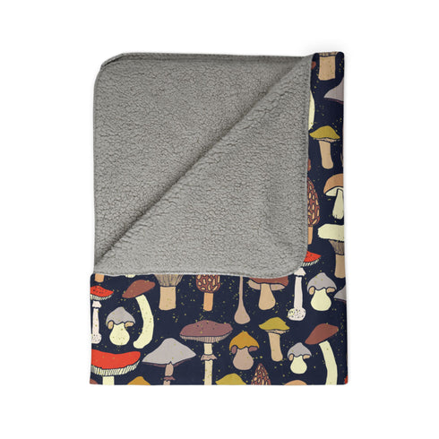 Mushroom Sherpa Fleece Blanket | Colourful Woodland Toadstool Throw