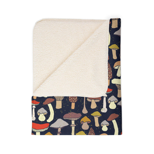 Mushroom Sherpa Fleece Blanket | Colourful Woodland Toadstool Throw