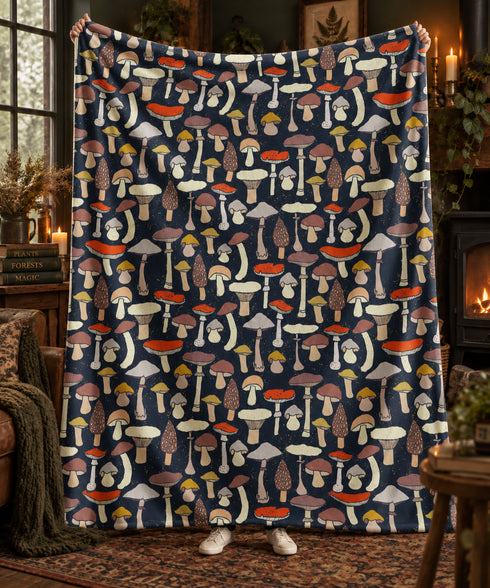Mushroom Sherpa Fleece Blanket | Colourful Woodland Toadstool Throw