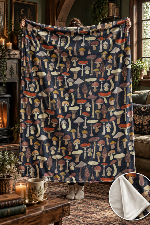 Mushroom Velveteen Plush Blanket – Cosy Woodland Throw for Home & Cabin Decor