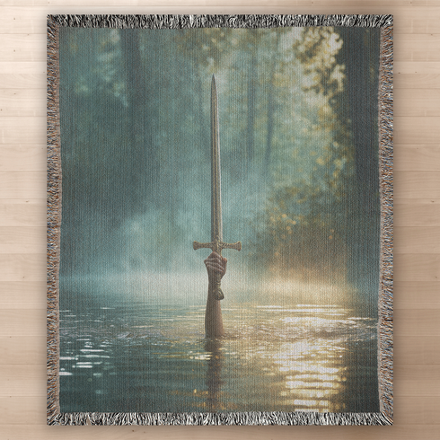 Lady of the Lake Excalibur Woven Blanket | Arthurian Cotton Throw