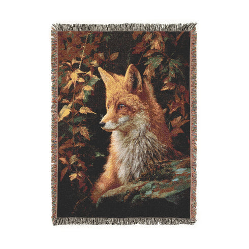 Red Fox Woven Blanket | Autumn Woodland Cotton Throw