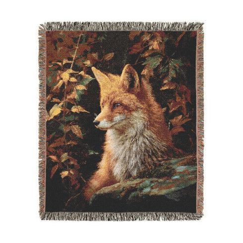 Red Fox Woven Blanket | Autumn Woodland Cotton Throw