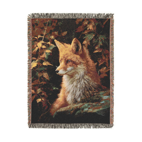 Red Fox Woven Blanket | Autumn Woodland Cotton Throw