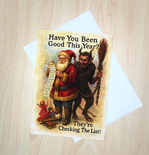 Vintage Krampus and Santa Christmas Card | Gothic Folklore Greeting