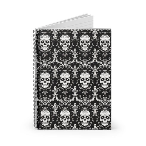 Victorian Skull Damask Spiral Notebook | Gothic Dark Cottagecore Journal