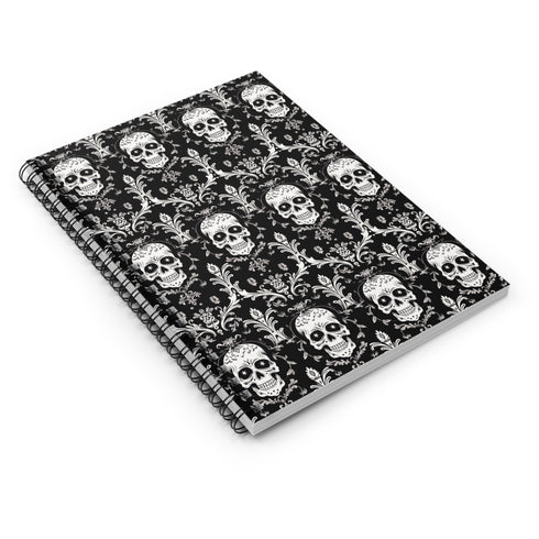 Victorian Skull Damask Spiral Notebook | Gothic Dark Cottagecore Journal