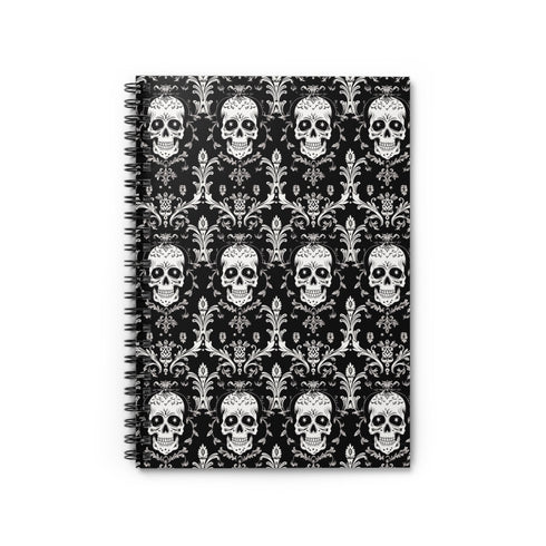 Victorian Skull Damask Spiral Notebook | Gothic Dark Cottagecore Journal