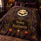 Victorian gothic Halloween velveteen blanket with full moon bats pumpkins skull and ornate botanical design