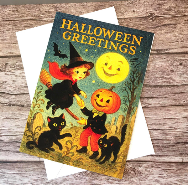 Vintage Halloween Witch Greeting Card | Retro Gothic Halloween