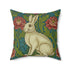 Vintage Hare Faux Suede Cushion | William Morris Style Botanical Pillow