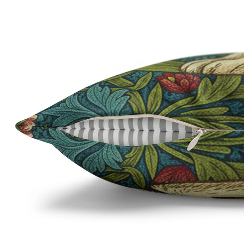 Vintage Hare Faux Suede Cushion | William Morris Style Botanical Pillow