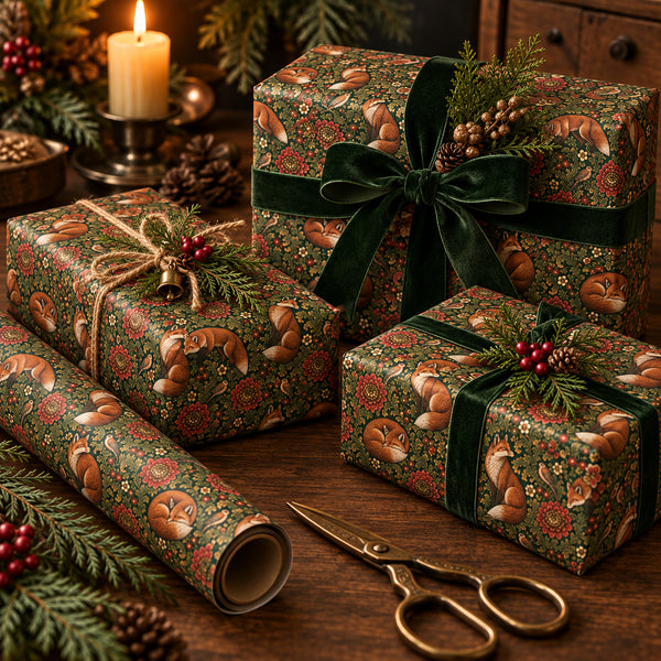 Woodland Fox Wrapping Paper | Vintage Floral Forest Gift Wrap