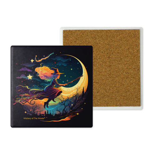 Magical Witch Among The Stars Stone Coasters Set