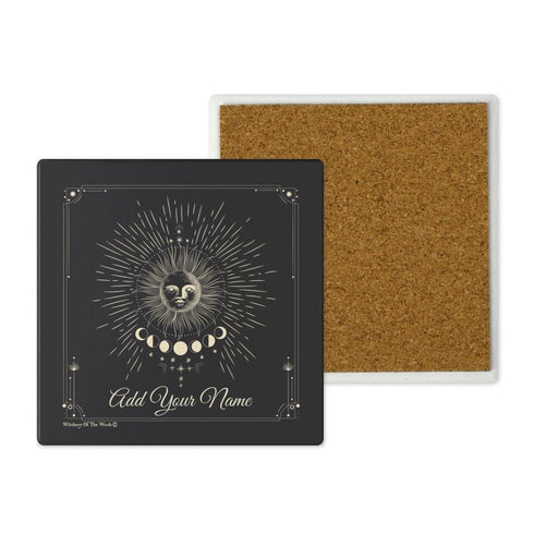 Blazing Sun and Moon Phase Customizable Soapstone Coasters - Set of 4