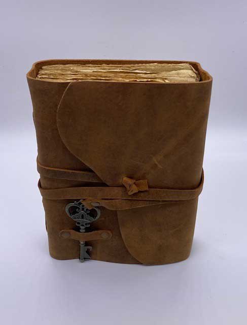 Aged Paper Brown Leather Blank Page Journal with Cord and Brass Key Closure