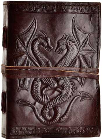 Double Dragon Blank Leather Journal with Leather Cord