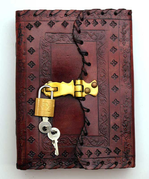 Embossed Blank Leather Journal With Latch, Lock and Keys