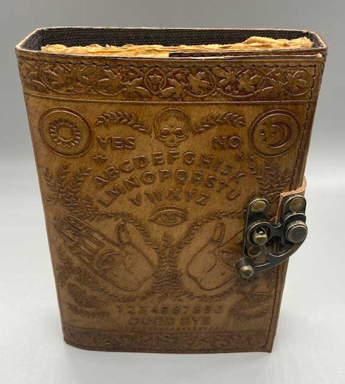 Aged Paper Brown Leather Ouija Board Blank Journal with Brass Latch