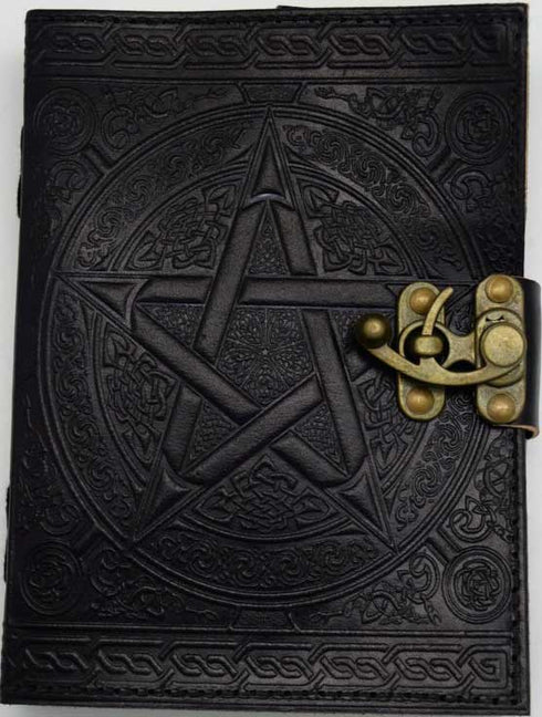 Black Leather Pentagram Embossed Book of Shadows with Brass Latch