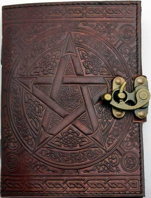 Brown Leather Pentagram Leather Journal with Brass Latch