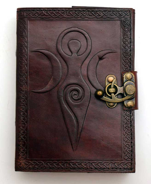 Maiden Mother Moon Blank Leather Journal with Brass Latch