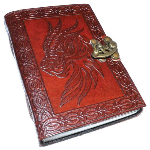 Celtic Dragon Head Leather Blank Book of Shadows with Brass Latch
